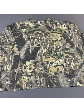 Rare Vintage Y2K 90s Realtree Mossy Oak Camo Long Sleeve Shirt 6XL Outdoor Hunt